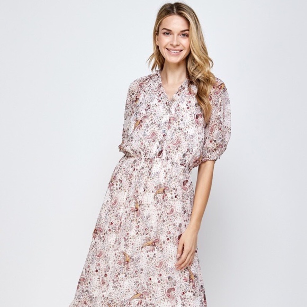 Ellison Floral Paisley Maxi Dress with Belt